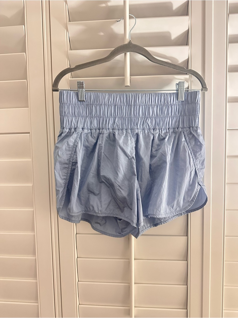 Light Blue Smocked Waist Women’s Athletic Shorts